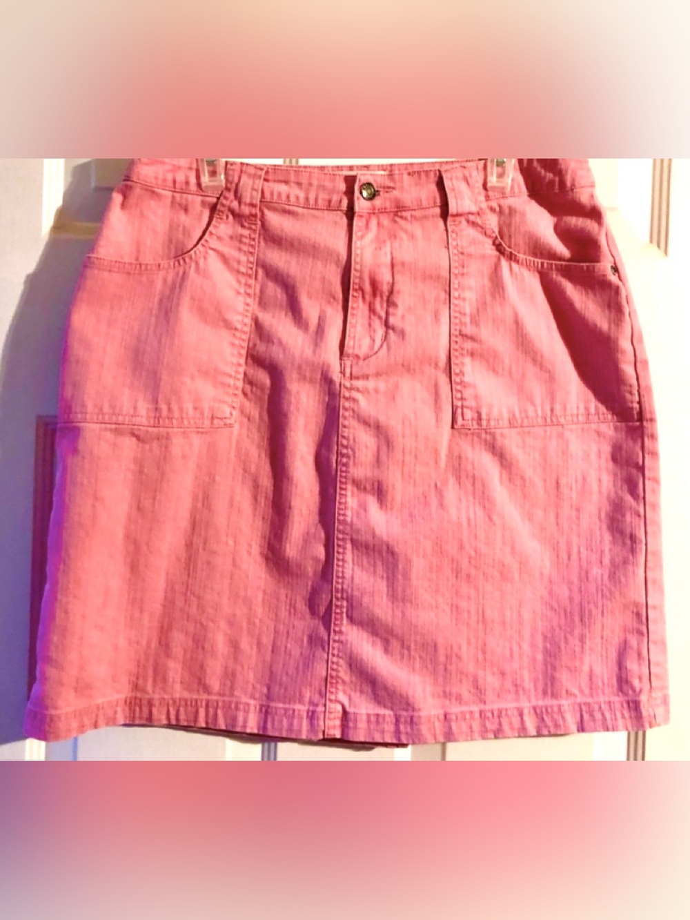 C.J. Banks Bubble Gum Pink Stretch Denim Retro Style Skirt Size 14W 4 Pockets